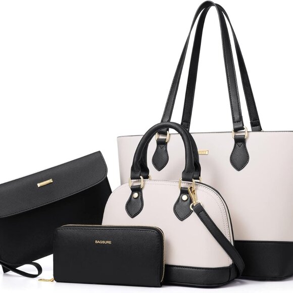 Women’s 4-in-1 Synthetic Leather Handbag Set Crossbody Tote Purse Wallet - Picture 1 of 7